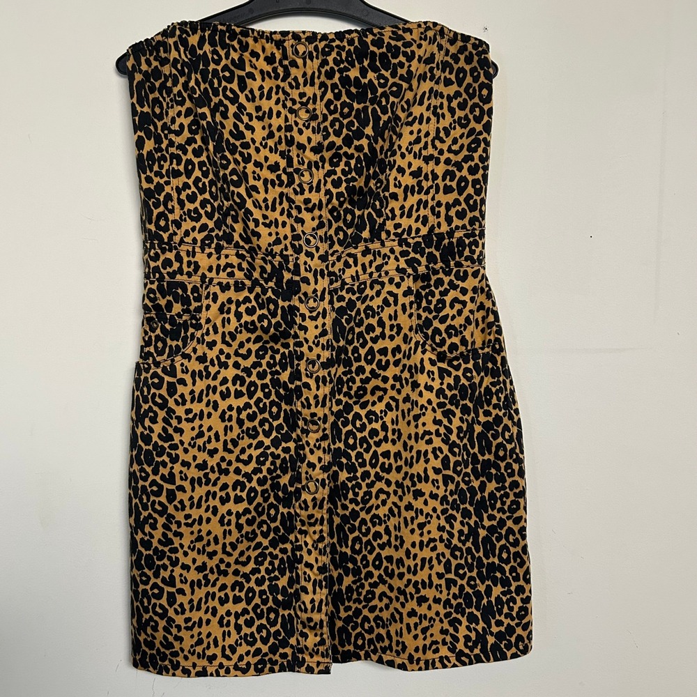 Younique Leopard Print Strapless Button Front Dre… - image 1